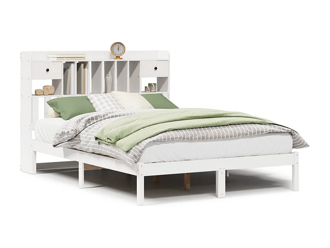 Bed met boekenkast zonder matras grenenhout wit 140x200 cm