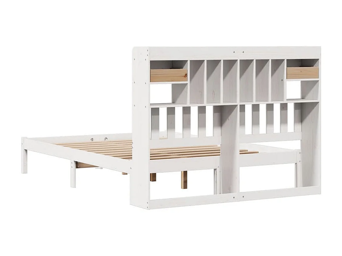 Lit bibliothèque sans matelas blanc 140x200 cm bois pin massif