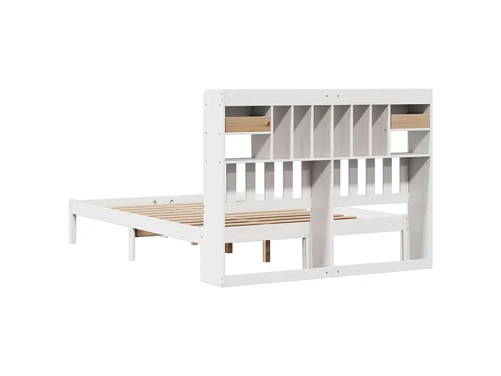 Lit bibliothèque sans matelas blanc 140x200 cm bois pin massif