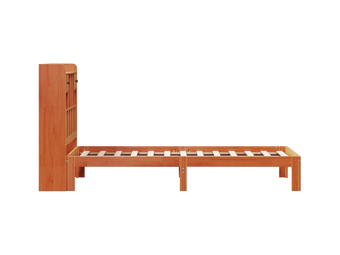 Lit bibliothèque sans matelas cire marron 75x190 cm pin massif