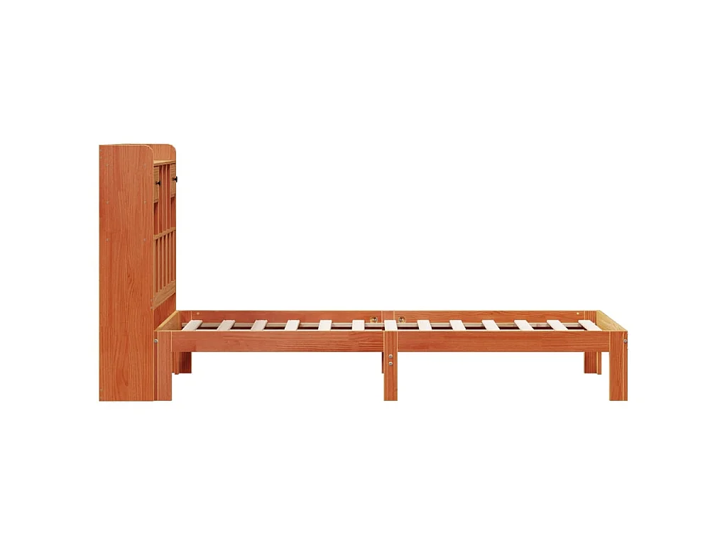 Massivholzbett mit Regal ohne Matratze Wachsbraun 75x190 cm