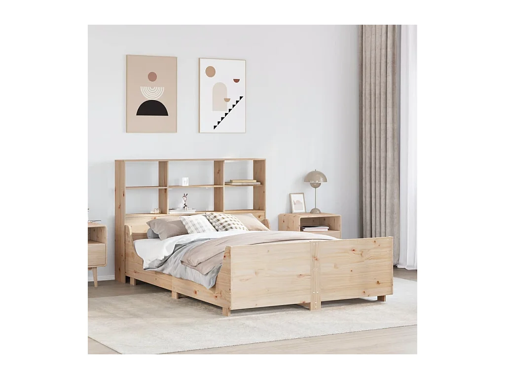 Lit bibliothèque sans matelas 120x190 cm bois massif
