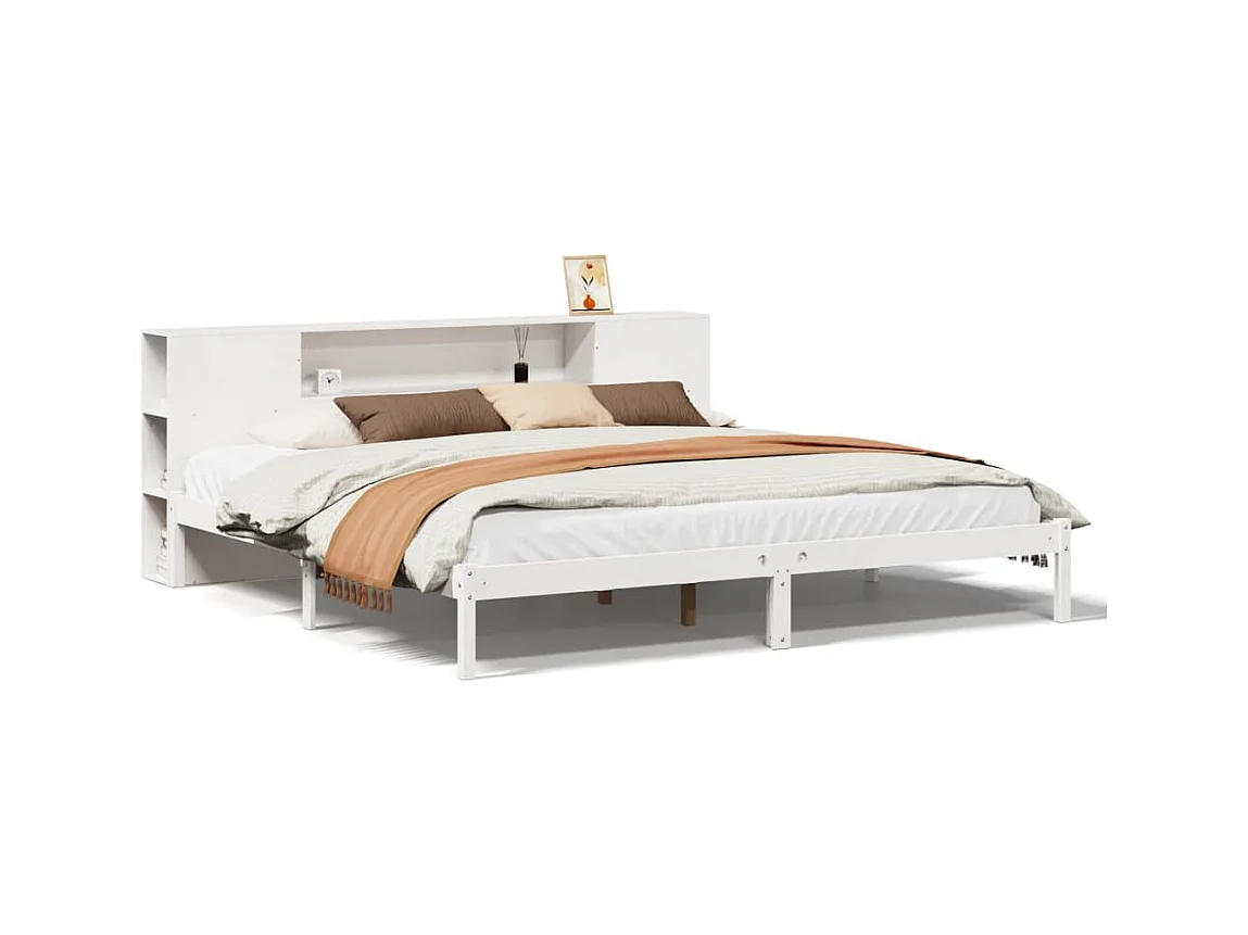 Lit bibliothèque sans matelas blanc 180x200 cm bois pin massif