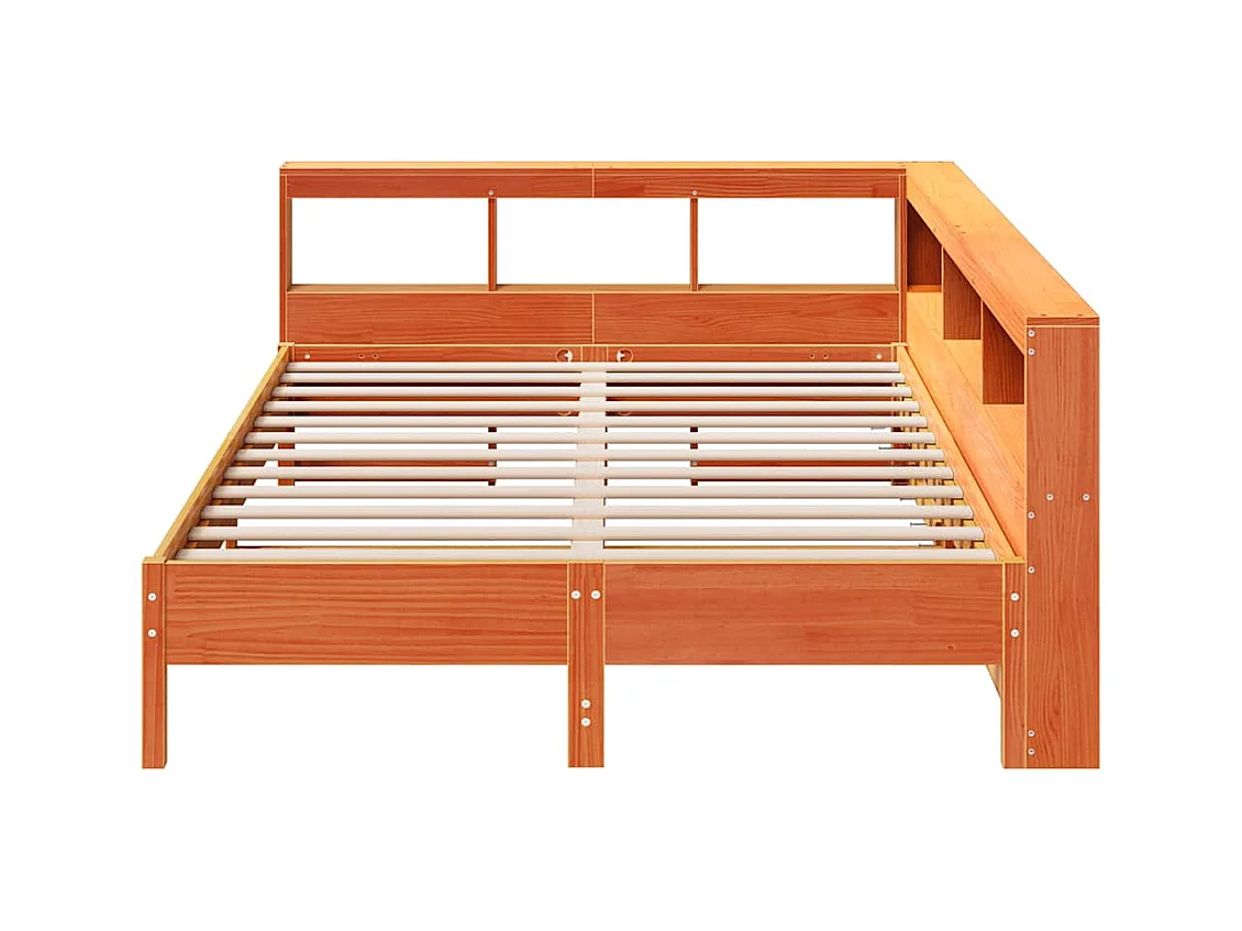Lit bibliothèque sans matelas cire marron 150x200 cm pin massif