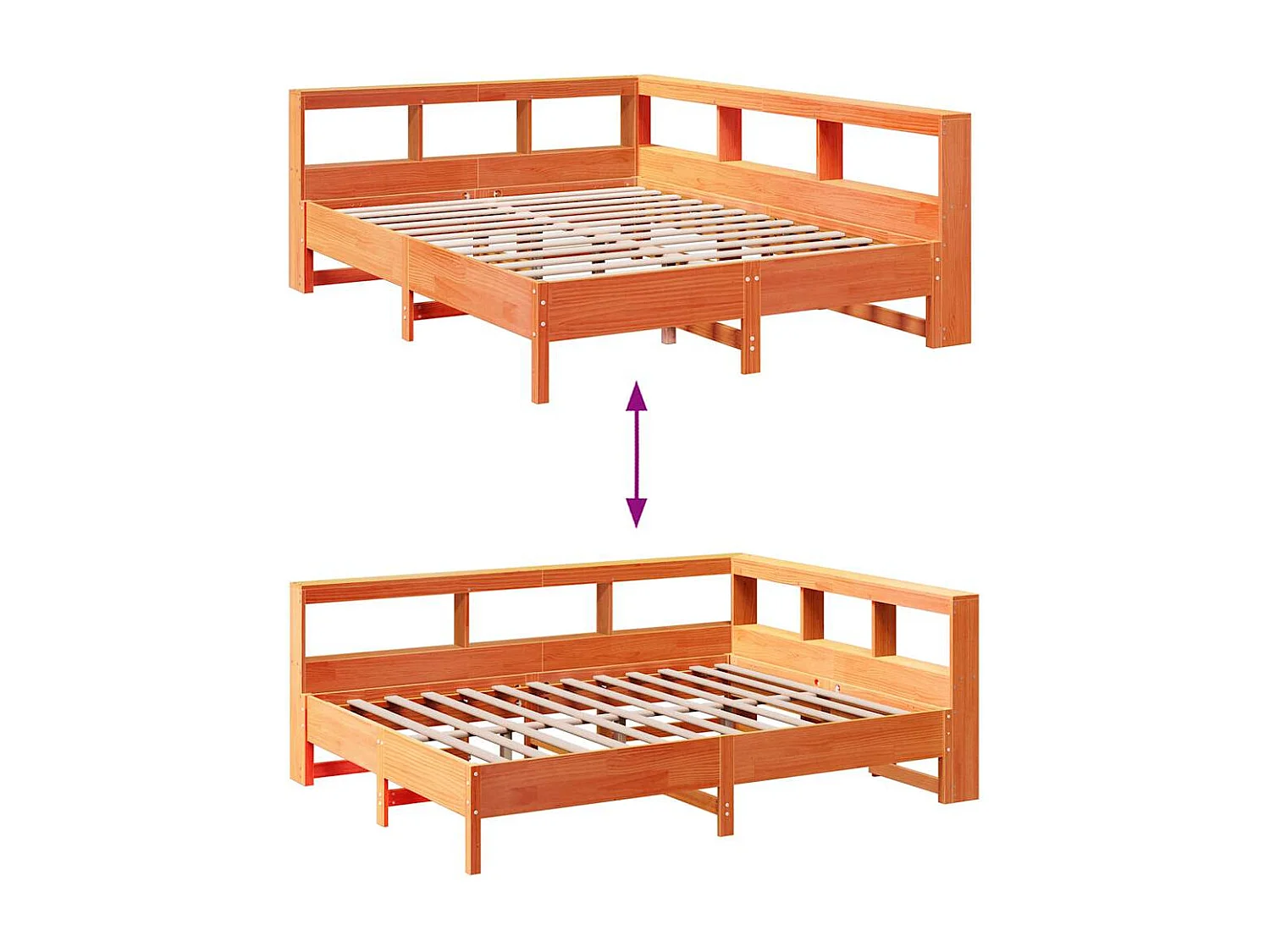 Lit bibliothèque sans matelas cire marron 150x200 cm pin massif