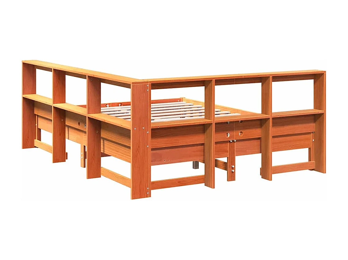 Cama con estantería sin colchón madera maciza marrón 150x200 cm