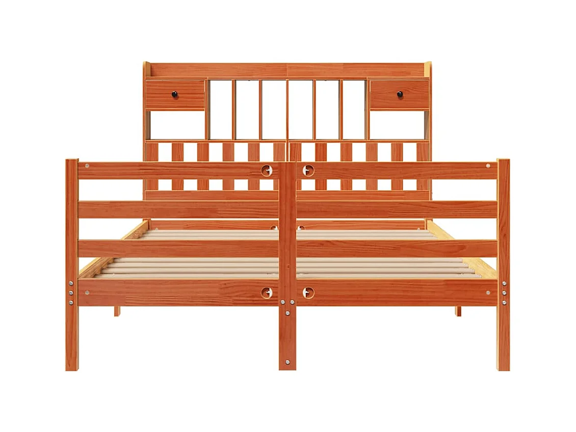 Massivholzbett mit Regal ohne Matratze Wachsbraun 140x190 cm