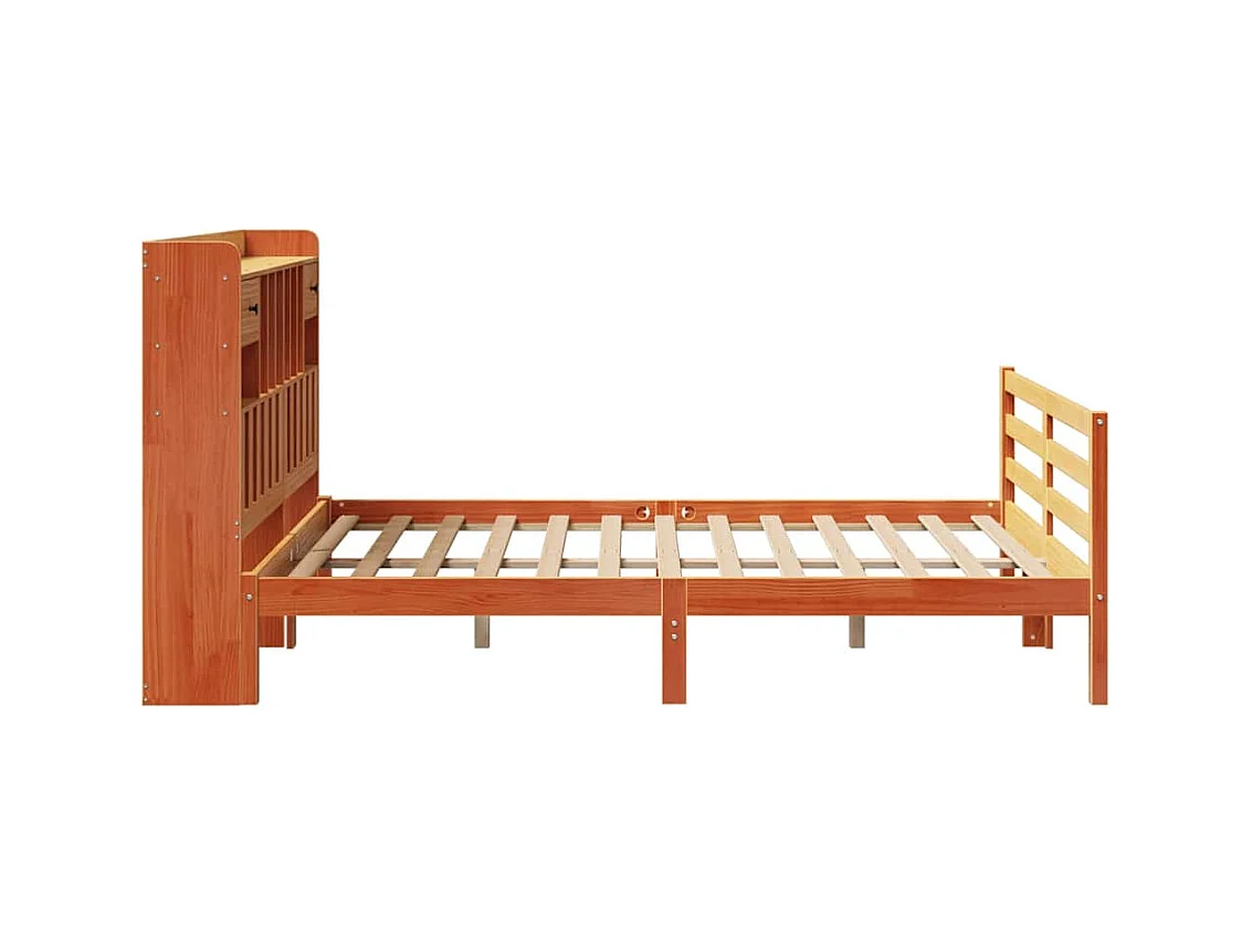 Massivholzbett mit Regal ohne Matratze Wachsbraun 140x190 cm
