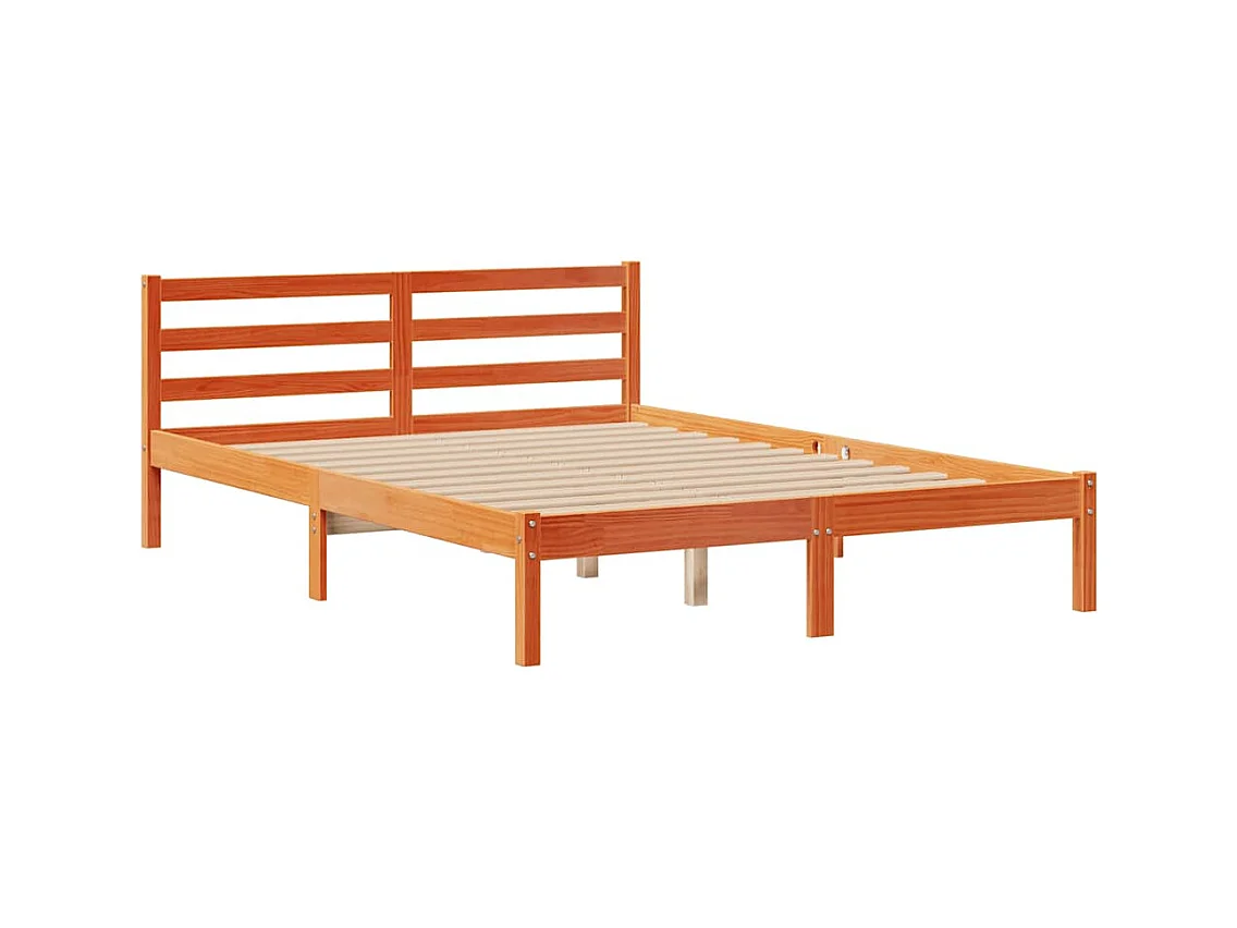 Massivholzbett mit Regal ohne Matratze Wachsbraun 140x190 cm