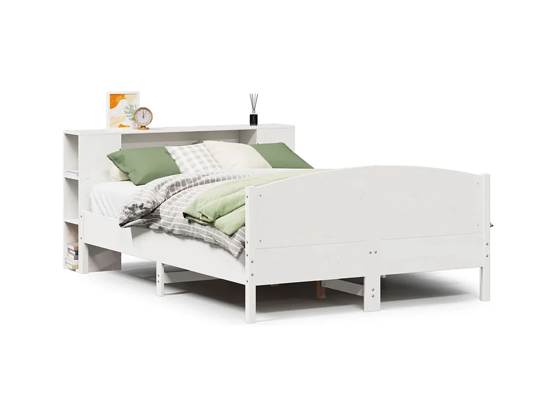 Lit bibliothèque sans matelas blanc 140x200 cm bois pin massif