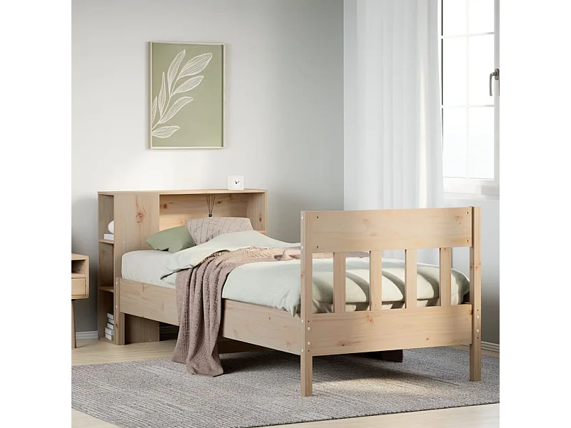 Cama con estantería sin colchón madera maciza de pino 100x200cm