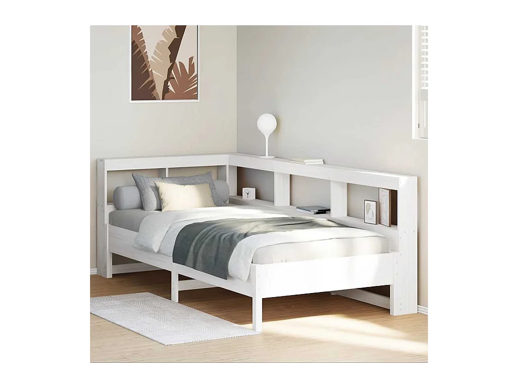 Massivholzbett mit Regal ohne Matratze Weiß 90x200 cm Kiefer