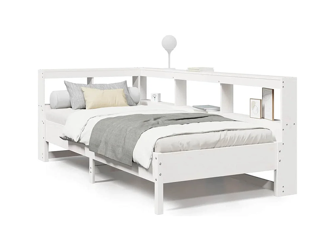 Massivholzbett mit Regal ohne Matratze Weiß 90x200 cm Kiefer