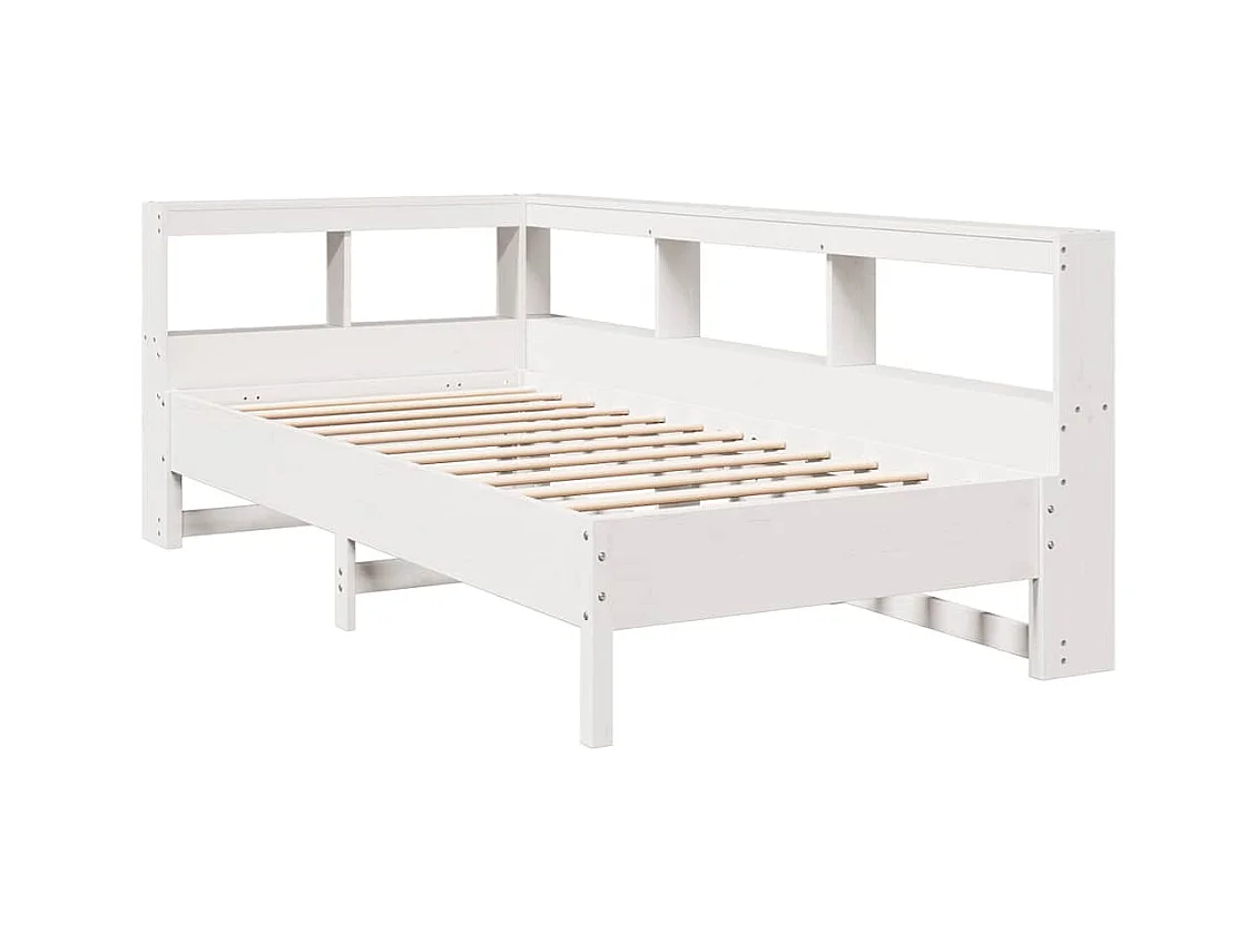Massivholzbett mit Regal ohne Matratze Weiß 90x200 cm Kiefer