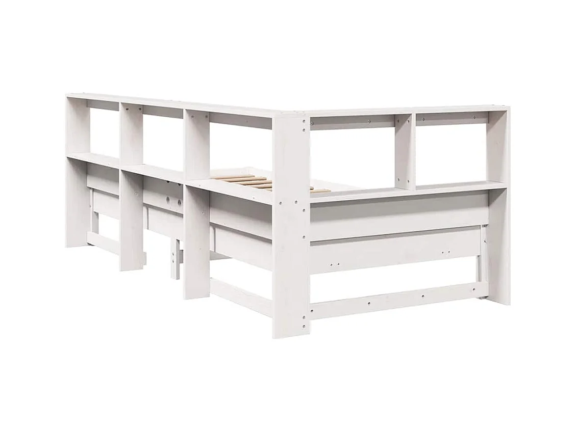 Massivholzbett mit Regal ohne Matratze Weiß 90x200 cm Kiefer
