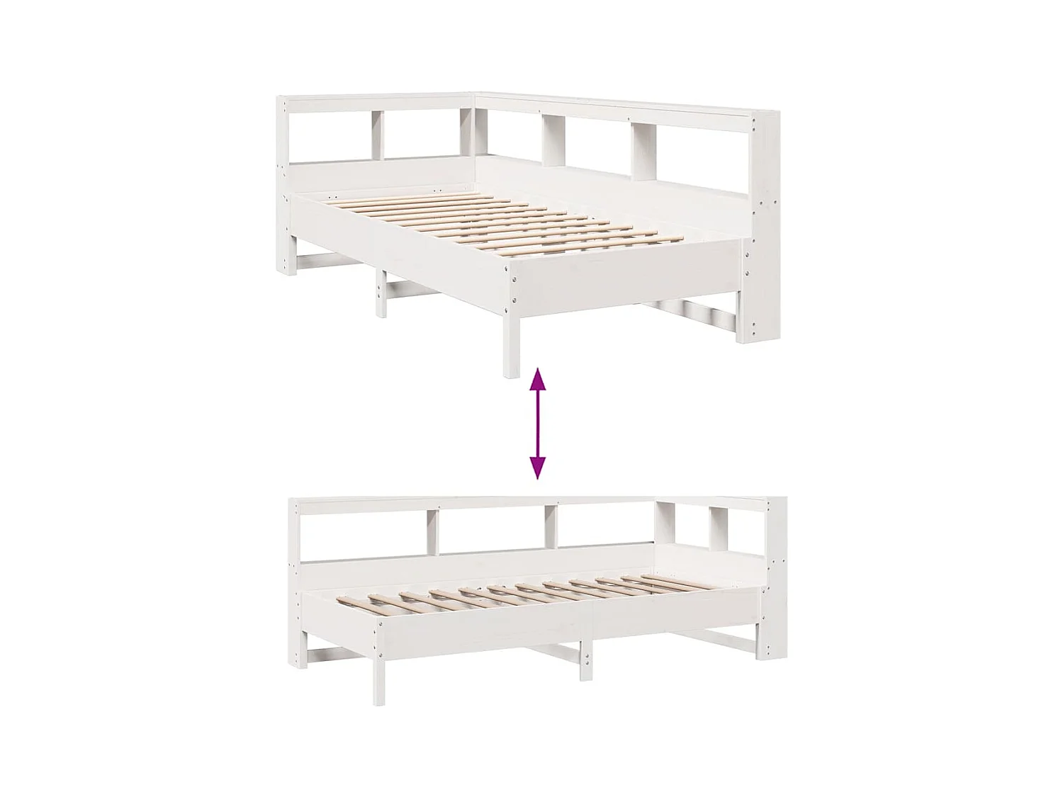 Massivholzbett mit Regal ohne Matratze Weiß 90x200 cm Kiefer