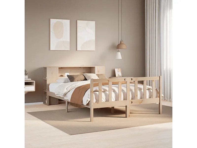 Lit bibliothèque sans matelas 120x200 cm bois de pin massif
