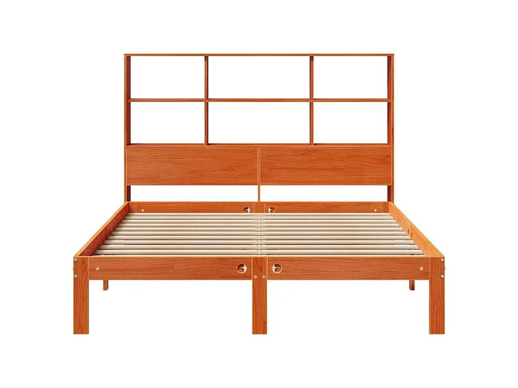 Lit bibliothèque sans matelas cire marron 135x190 cm pin massif
