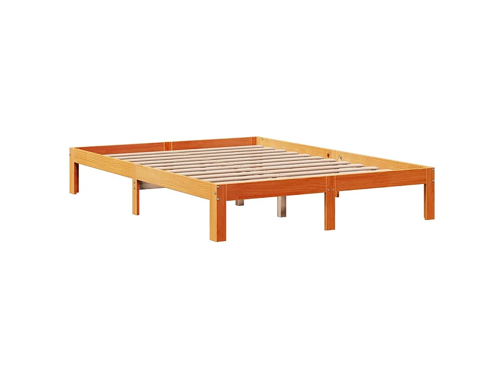 Lit bibliothèque sans matelas cire marron 135x190 cm pin massif