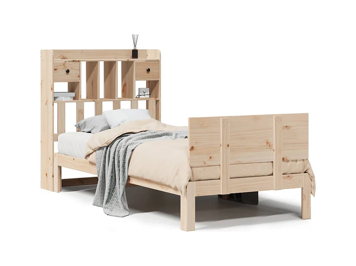 Lit bibliothèque sans matelas 90x200 cm bois de pin massif