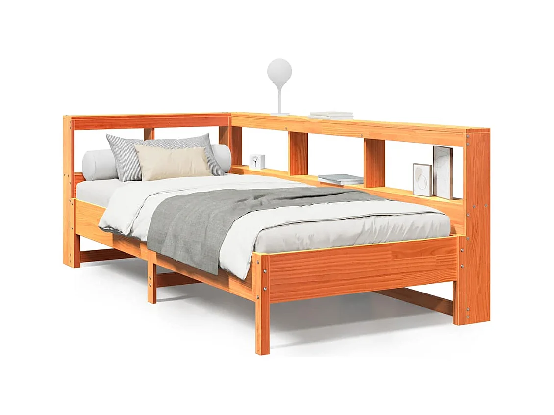 Lit bibliothèque sans matelas cire marron 75x190 cm pin massif