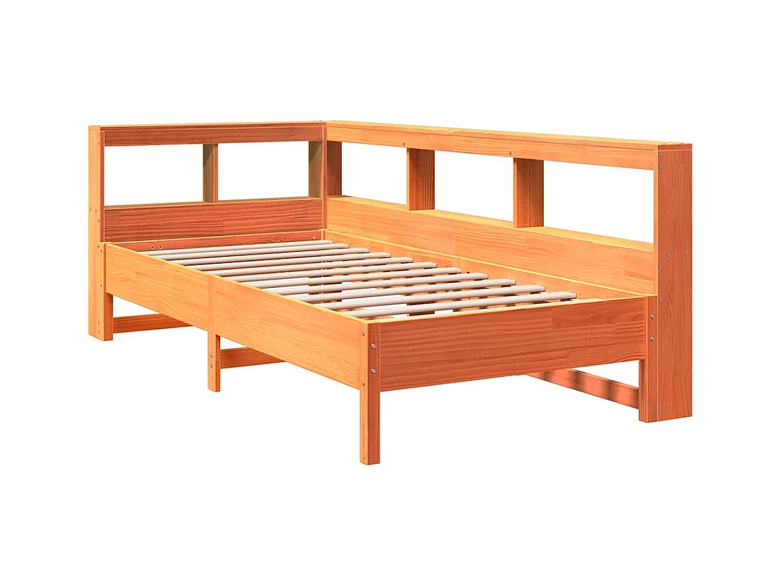Lit bibliothèque sans matelas cire marron 75x190 cm pin massif