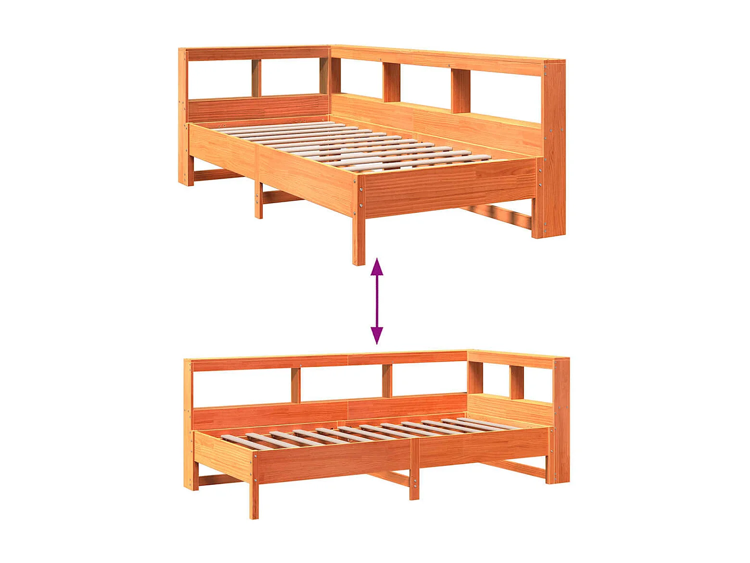 Lit bibliothèque sans matelas cire marron 75x190 cm pin massif