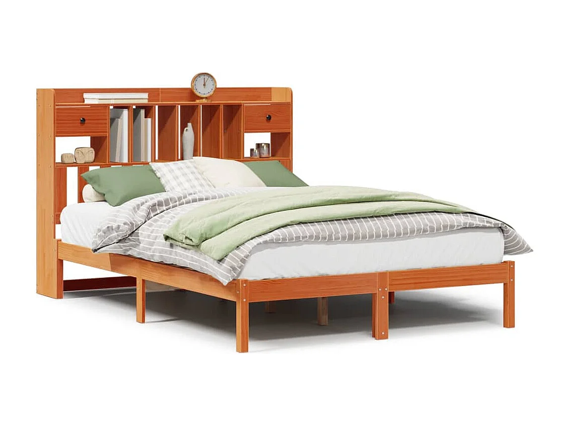 Lit bibliothèque sans matelas cire marron 160x200 cm pin massif