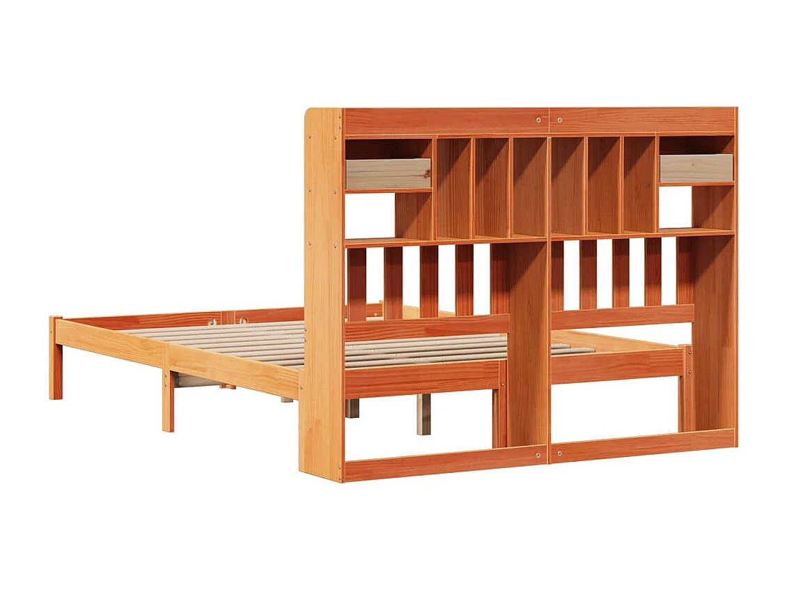 Lit bibliothèque sans matelas cire marron 160x200 cm pin massif