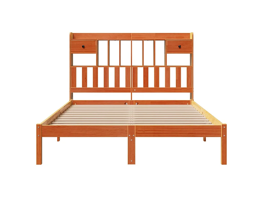 Lit bibliothèque sans matelas cire marron 160x200 cm pin massif