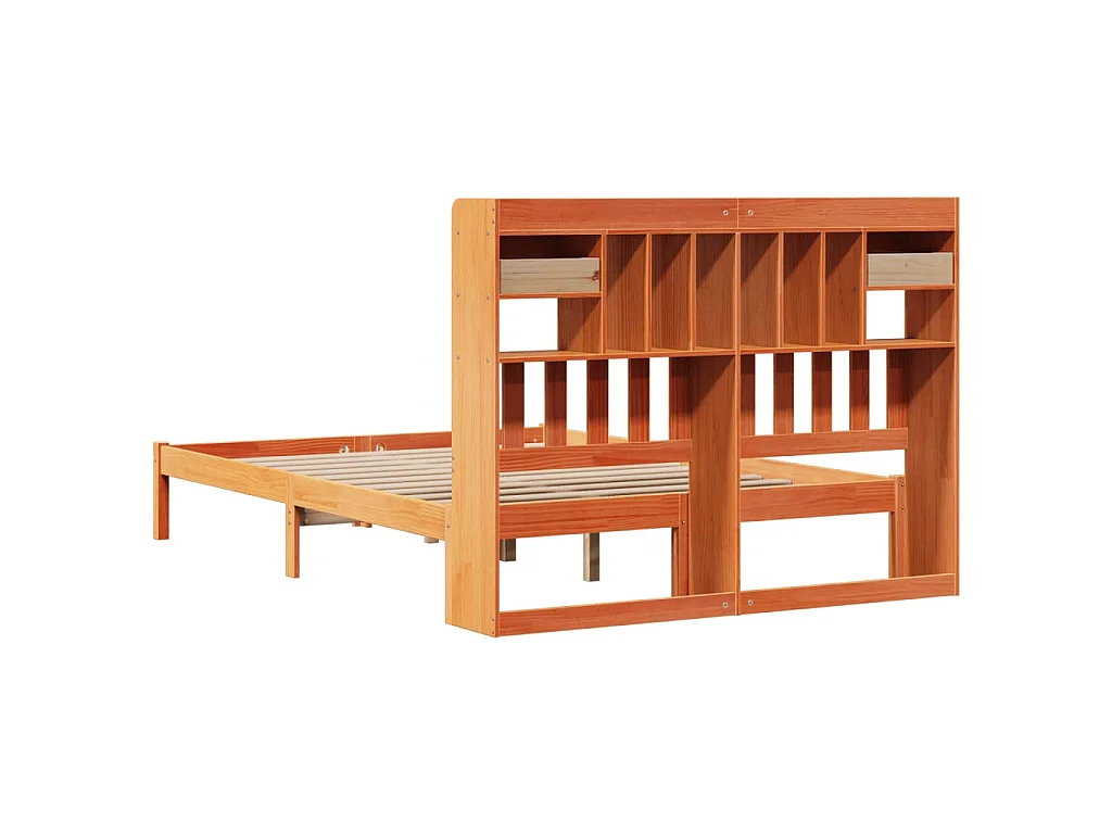 Lit bibliothèque sans matelas cire marron 160x200 cm pin massif