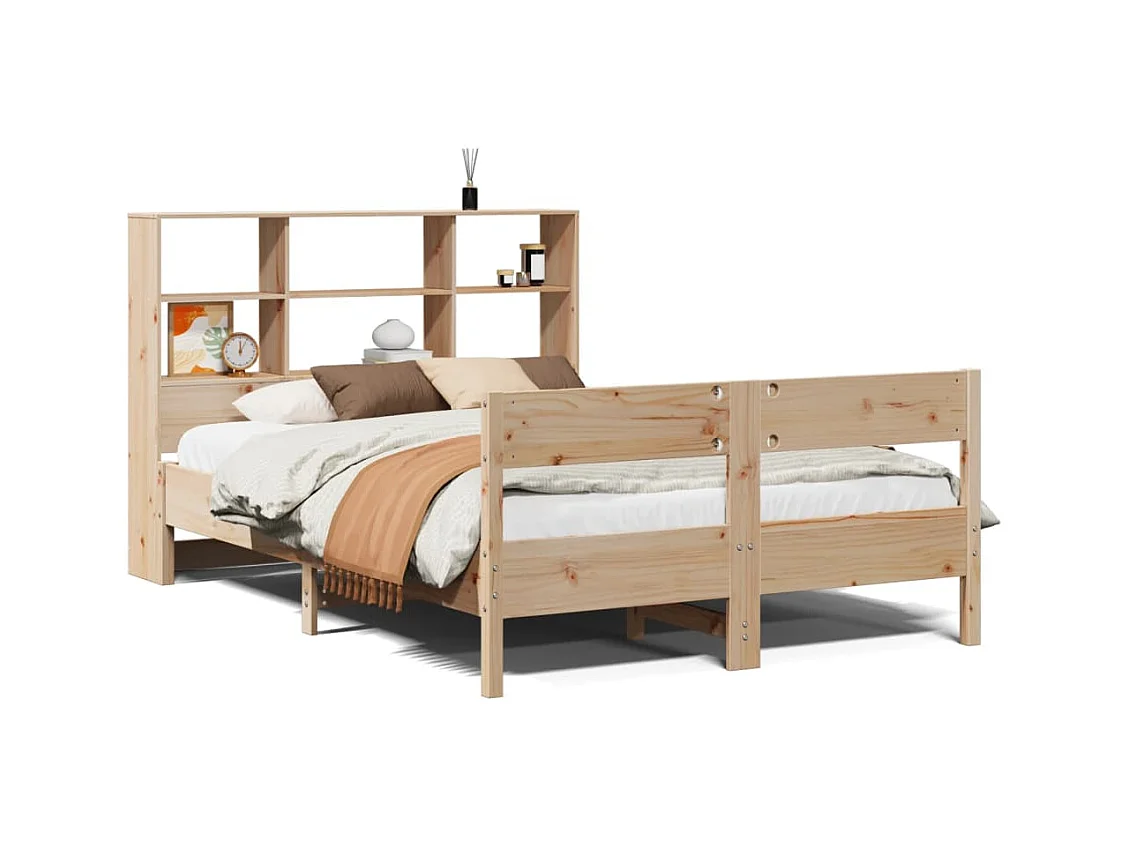 Lit bibliothèque sans matelas 140x190 cm bois de pin massif
