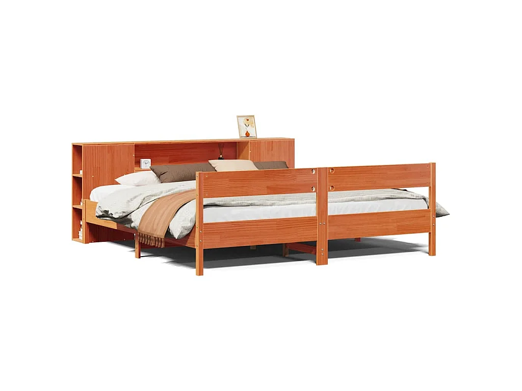 Cama con estantería sin colchón madera maciza marrón 200x200 cm
