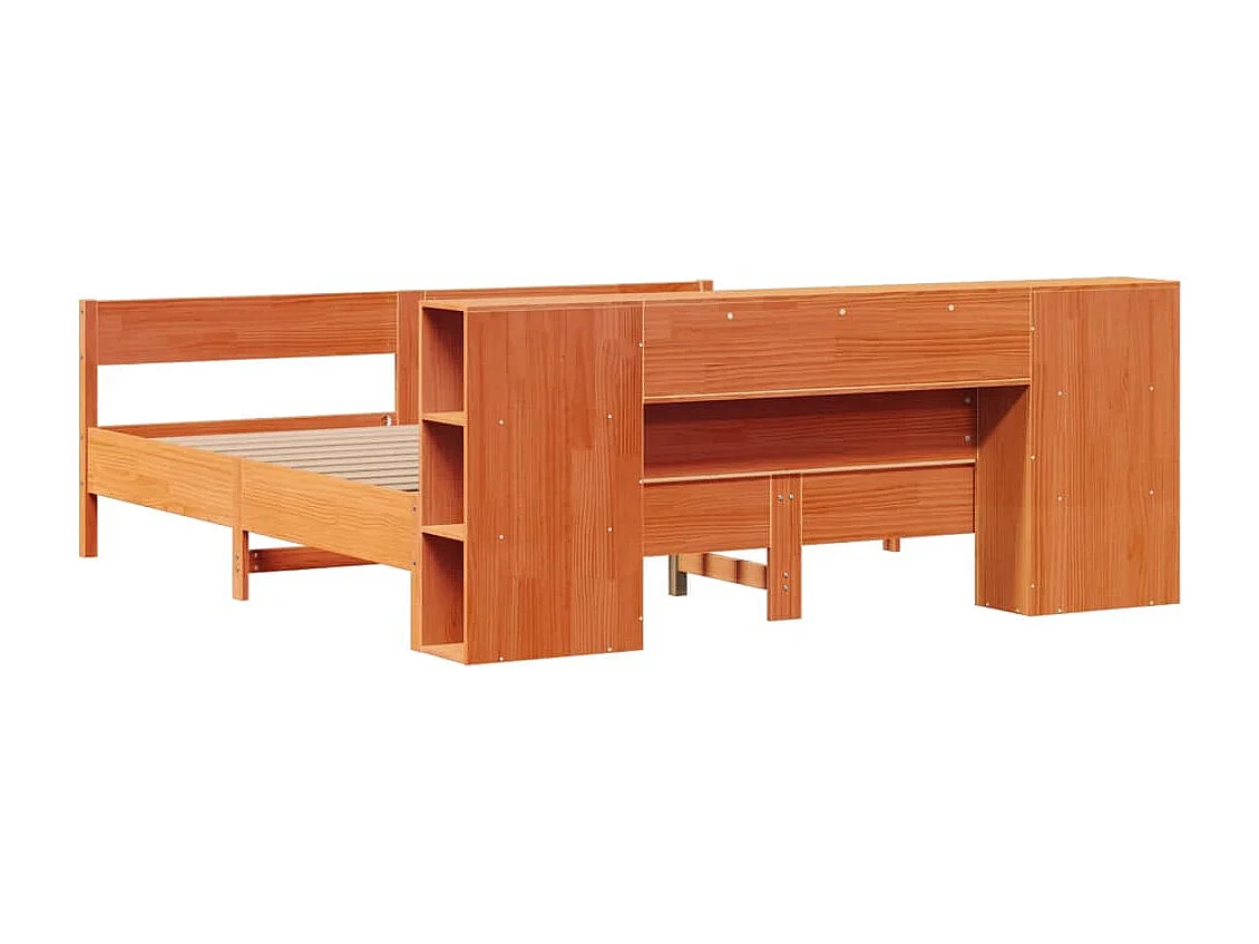 Cama con estantería sin colchón madera maciza marrón 200x200 cm
