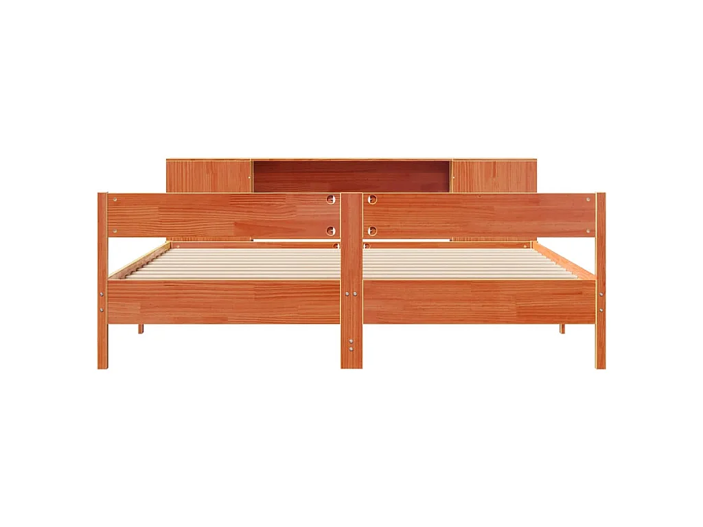 Bed met boekenkast zonder matras grenenhout wasbruin 200x200 cm