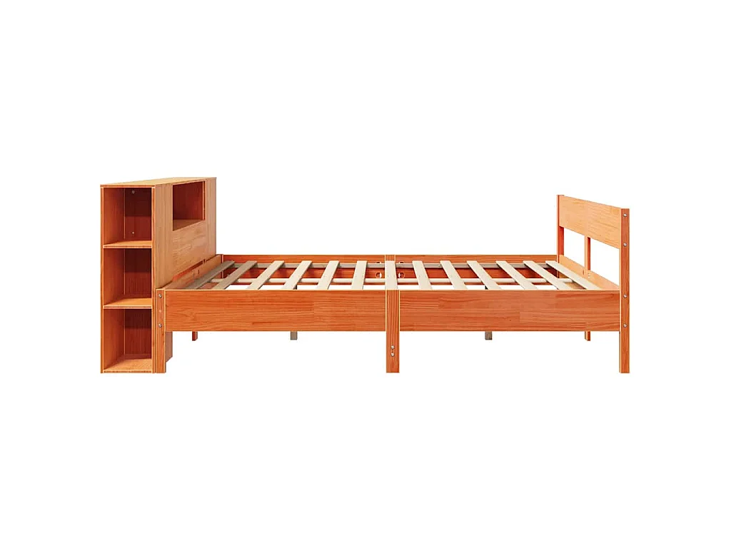 Bed met boekenkast zonder matras grenenhout wasbruin 200x200 cm