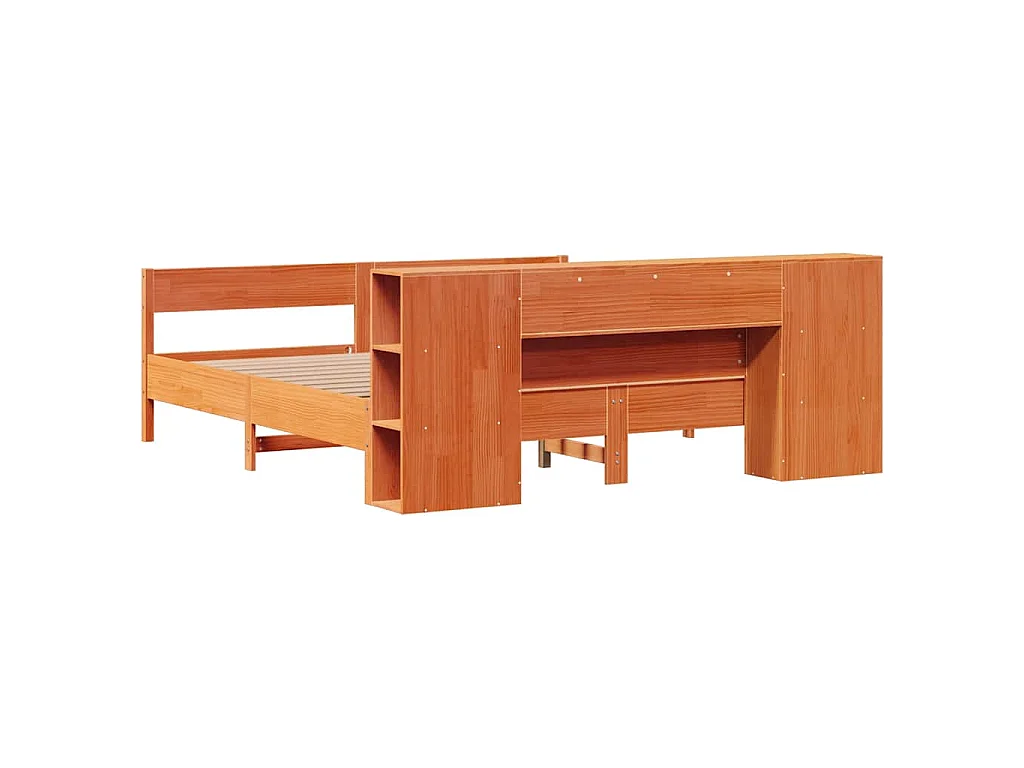 Bed met boekenkast zonder matras grenenhout wasbruin 200x200 cm