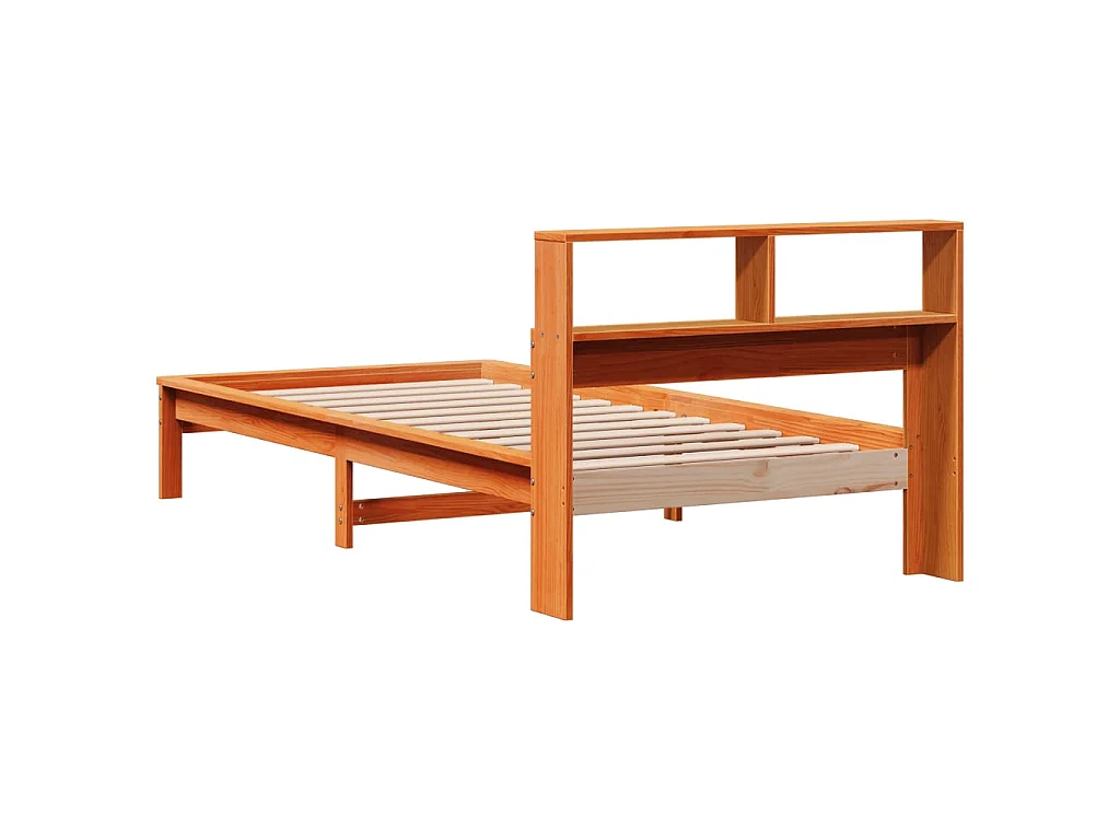 Lit bibliothèque sans matelas cire marron 100x200 cm pin massif