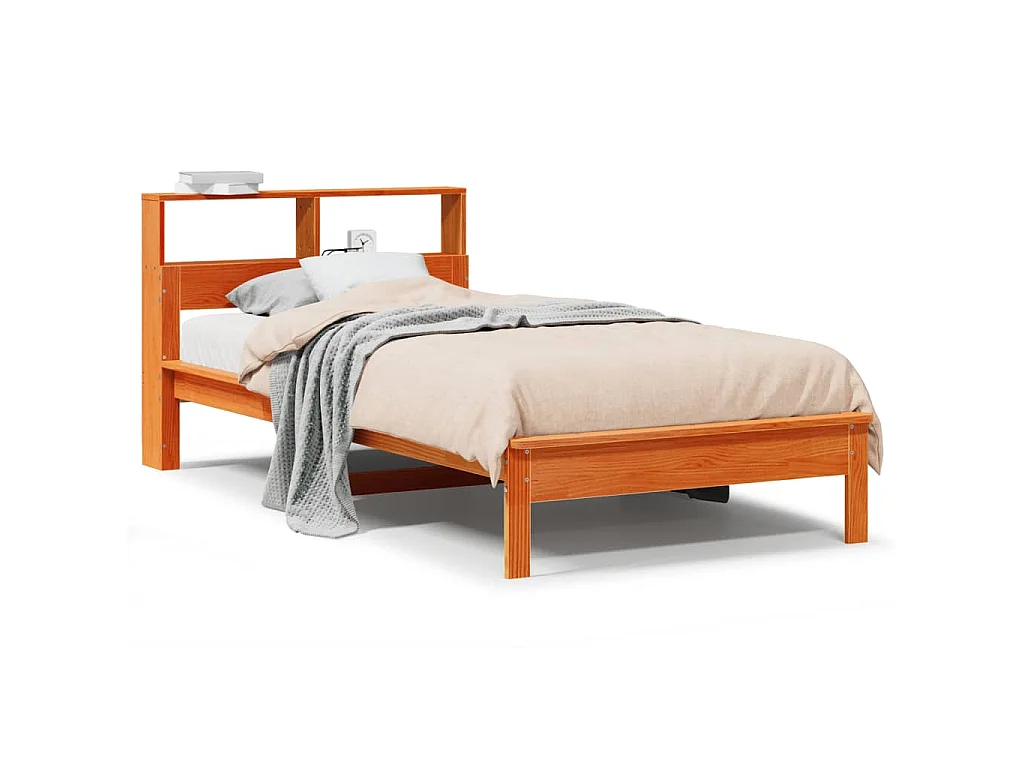 Lit bibliothèque sans matelas cire marron 100x200 cm pin massif