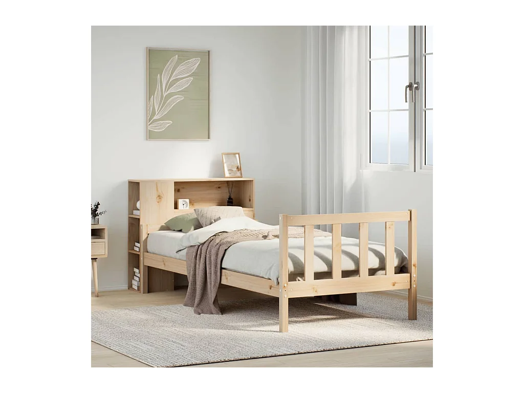 Lit bibliothèque sans matelas 90x190 cm bois de pin massif