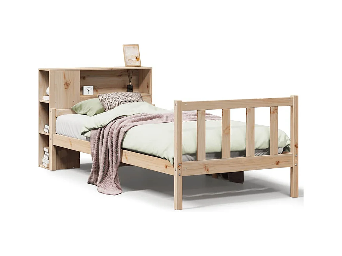 Lit bibliothèque sans matelas 90x190 cm bois de pin massif
