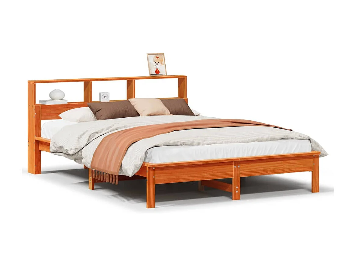 Letto Libreria senza Materasso Marrone Cera 120x200 cm in Pino