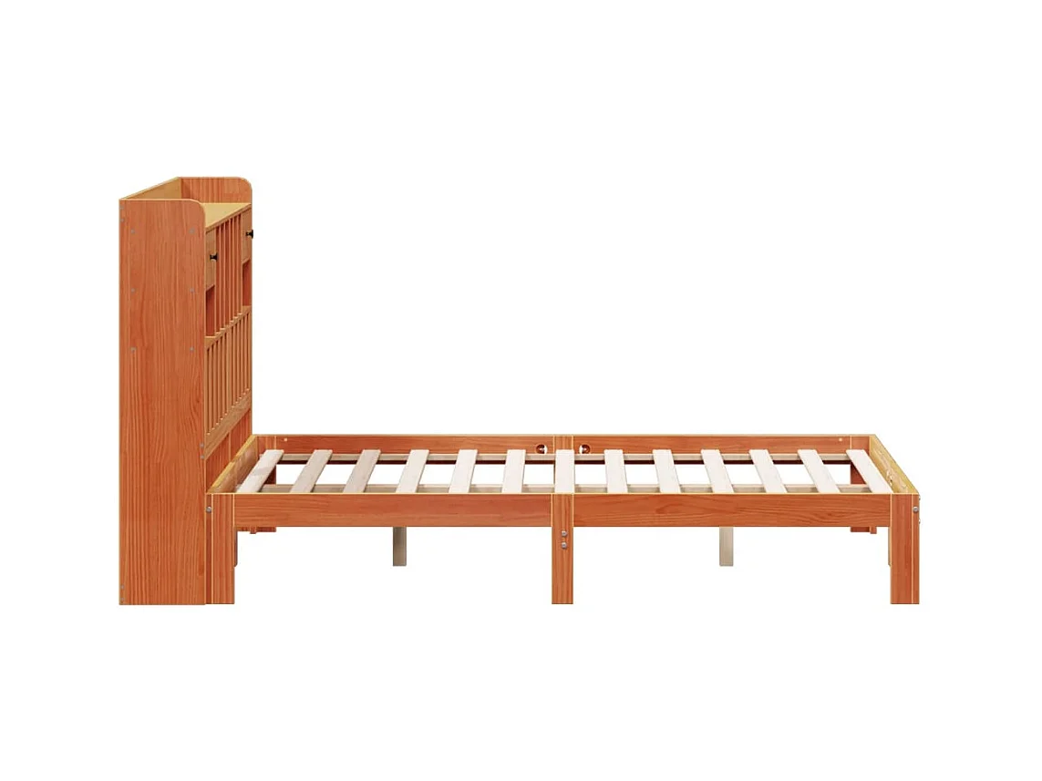 Lit bibliothèque sans matelas cire marron 140x190 cm pin massif