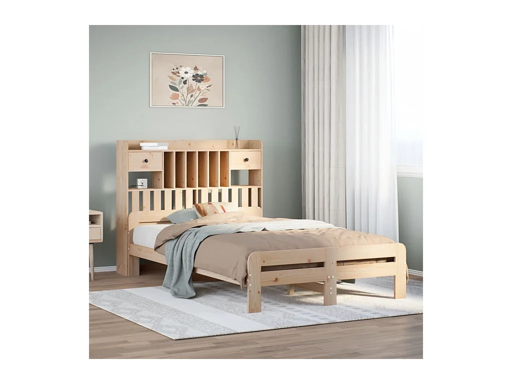 Cama com estante sem colchão 135x190 cm pinho maciço