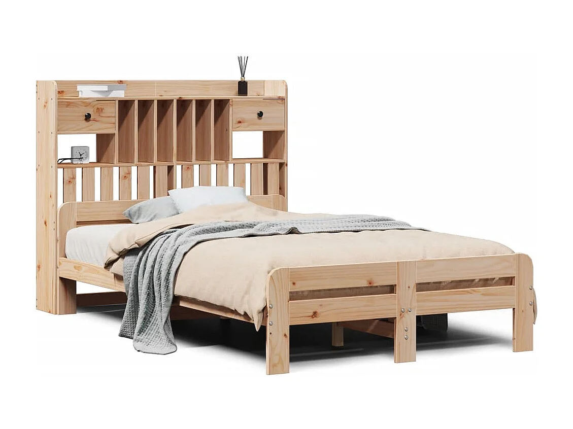 Lit bibliothèque sans matelas 135x190 cm bois de pin massif