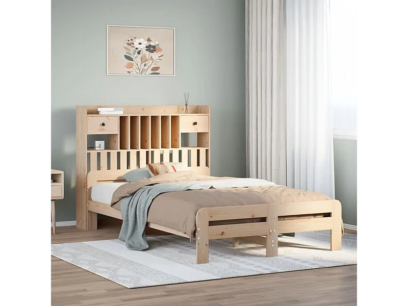 Lit bibliothèque sans matelas 135x190 cm bois de pin massif