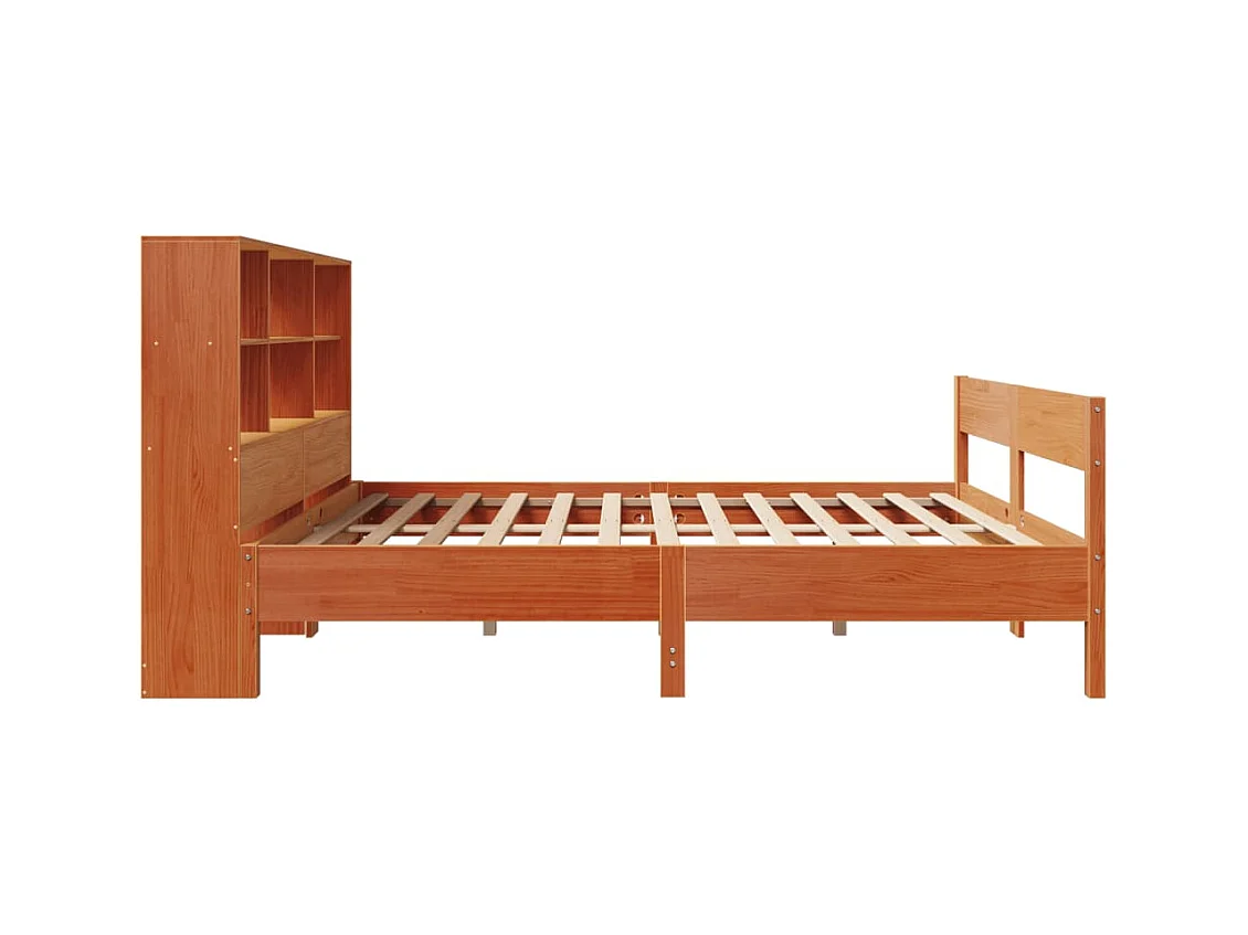 Bed met boekenkast zonder matras grenenhout wasbruin 135x190 cm