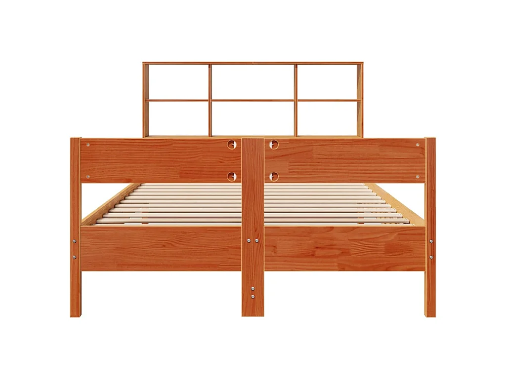Lit bibliothèque sans matelas cire marron 135x190 cm pin massif