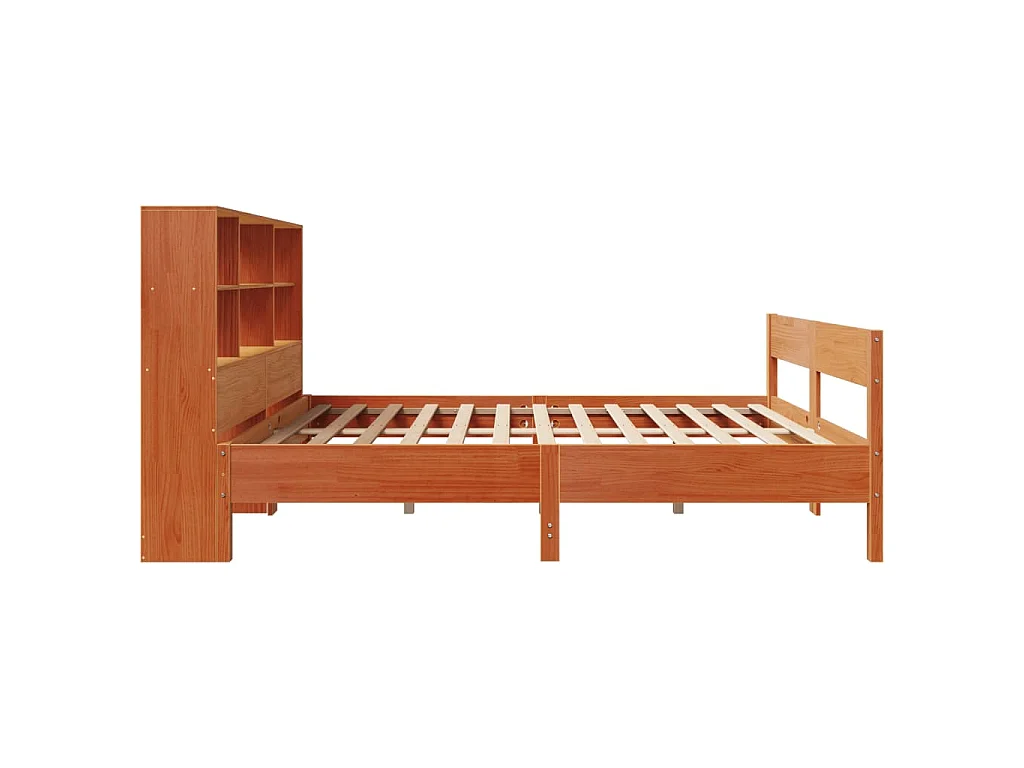 Lit bibliothèque sans matelas cire marron 135x190 cm pin massif