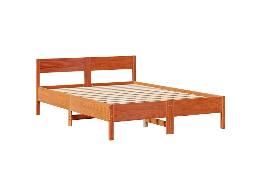 Lit bibliothèque sans matelas cire marron 135x190 cm pin massif